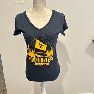 WVU "Mountaineers Hail WV" Women's Medium Fitted Tee - Heathered Navy/Gold